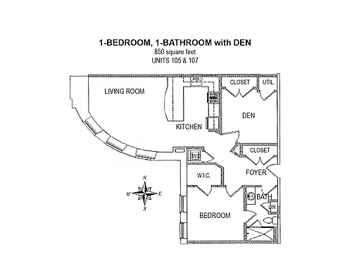 Floor plan 1-Bedroom with Den
