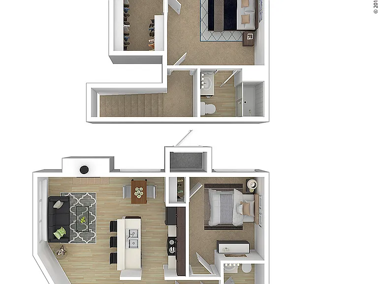 Plan A - Two Bedroom Two Bath (B2.2) 987 Sq Ft 3D Furnished Plan A - Two Bedroom Two Bath (B2.2) 987 Sq Ft 3D Furnished