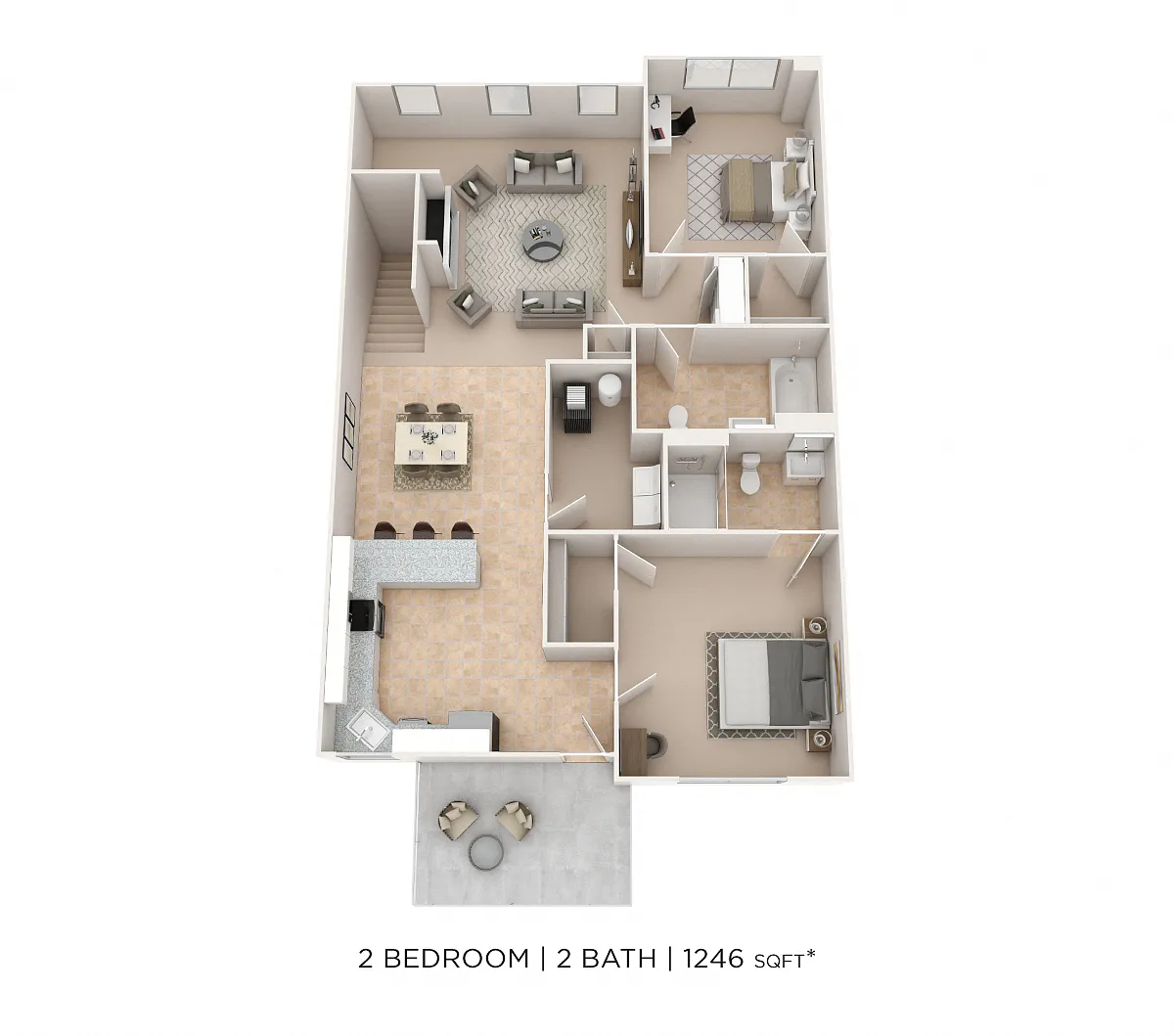 Floor plan Two Bedroom 2 Bath-1246 sqft