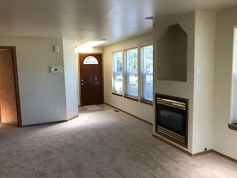 Great room - entry and fireplace