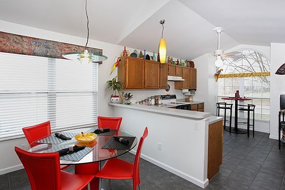 A view of the dining area and kitchen