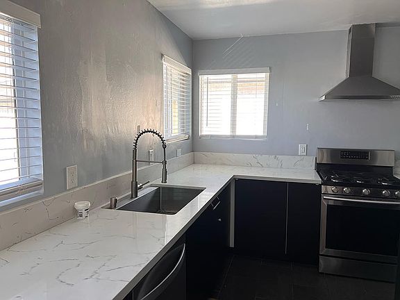 Kitchen: wide sink, dish washer, and gas stove top.