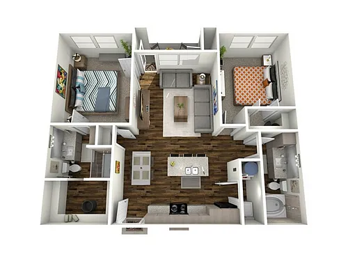 Floor plan 2 Bed, 2 Bath B