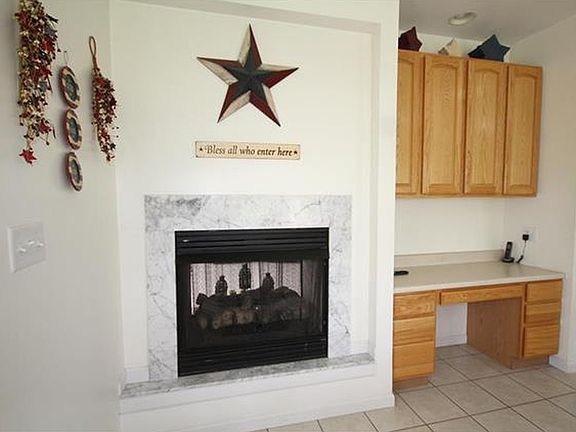 Marble fireplace in dining