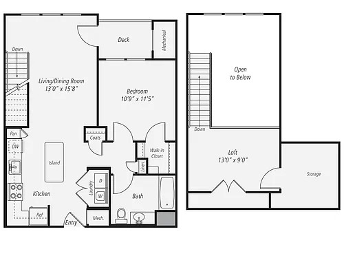 Floor plan 1 Bed/1 Bath Loft-A2L