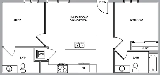 2D Floor Plan Rendering - Two-Bedroom, Two-Bathroom | Option 4 2D Floor Plan Rendering - Two-Bedroom, Two-Bathroom | Option 4