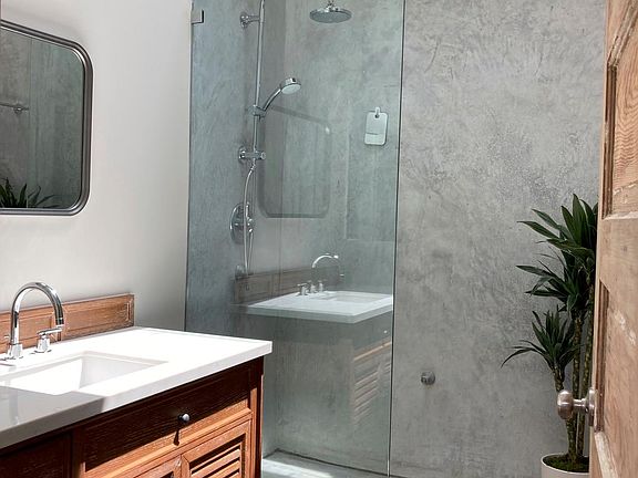 Newly renovated bathroom with rain shower