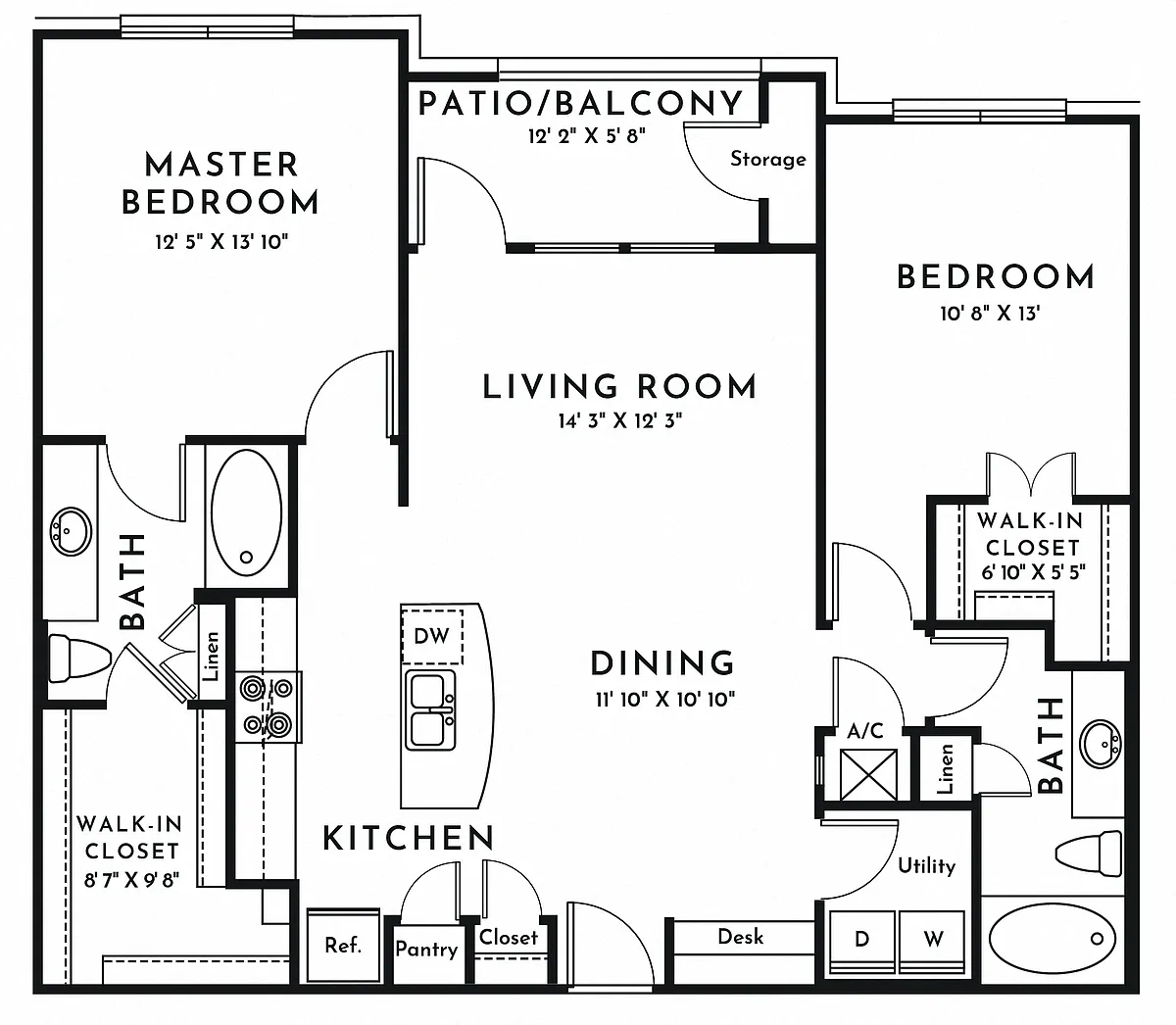 Floor plan 2BR 2BA (1150 SF)