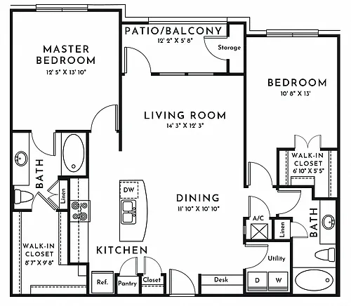 Floor plan 2BR 2BA (1150 SF)