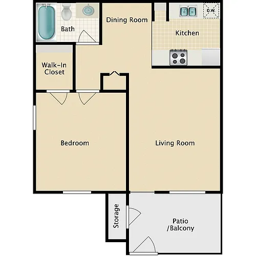 Floor plan 1 Bedroom 1 Bath