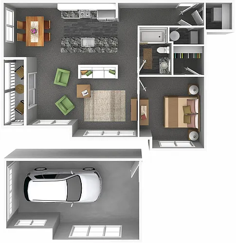 Floor plan 1 Bed - 1 Bath Detached Garage