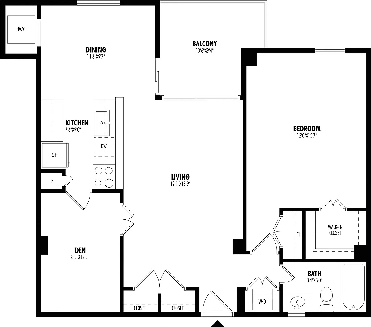 Floor plan 1 Bed/1 Bath Den-A1C
