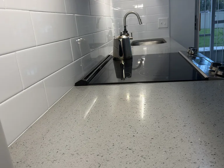 Recycled glass quartz countertops.
