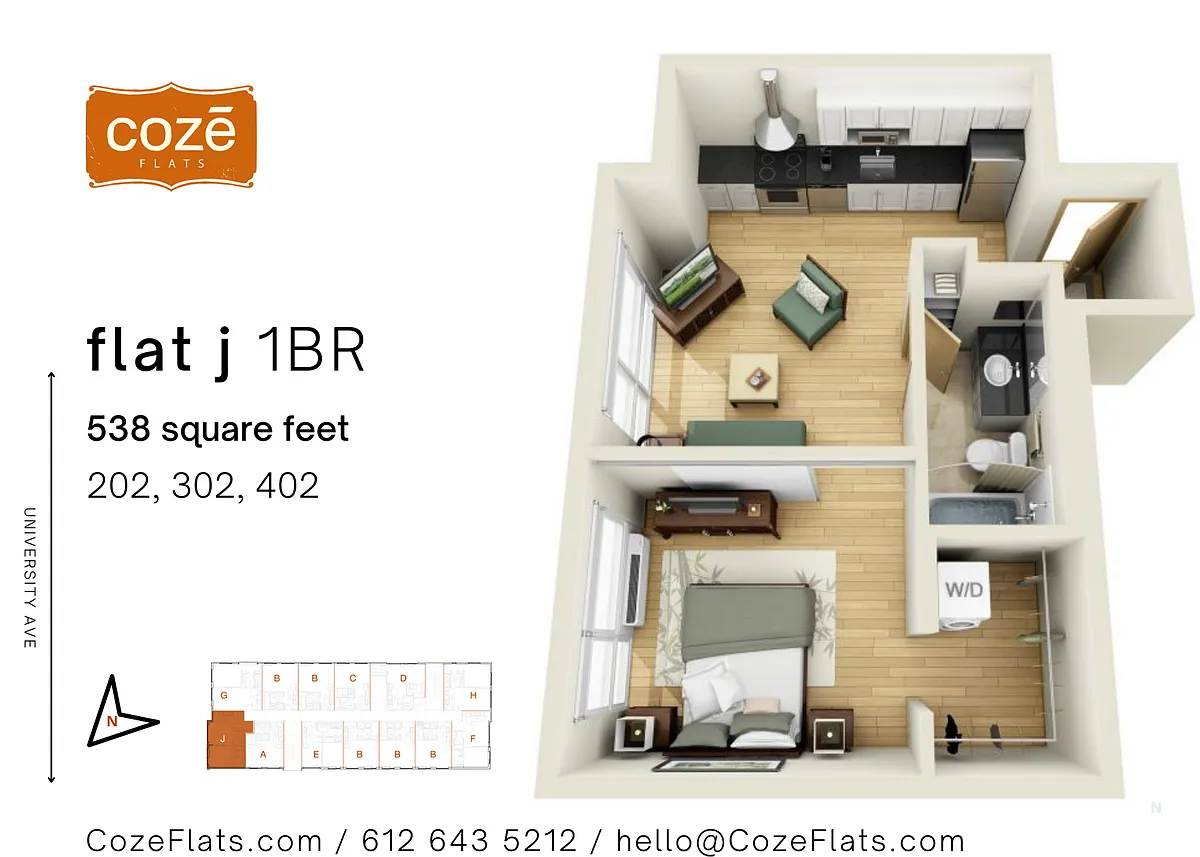 Floor plan Flat J 1 Bedroom