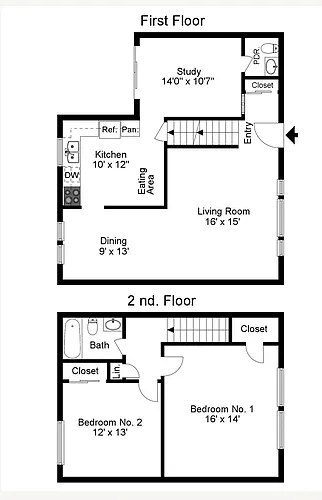 Floor plan 2 Bed Townhome with Den