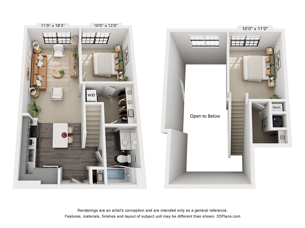 Floor plan 1-Bedroom 1-Bath w/ Loft | 890 sqft