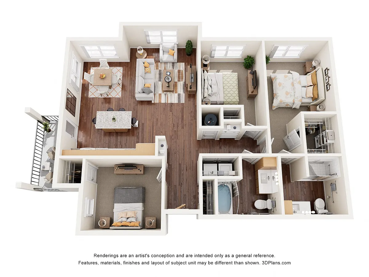 Floor plan Three Bedroom 3A