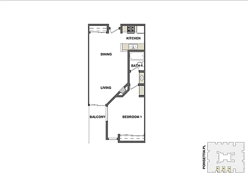 Floor plan One Bed One Bath A