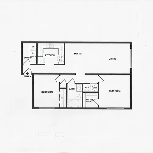 Floor plan Two Bedroom/1.25 Bath