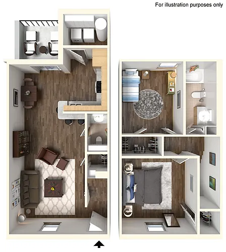 Floor plan 2BR - 1.5BTH TH