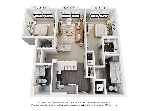 Floor plan 2-Bedroom 2-Bathroom | 992 sqft