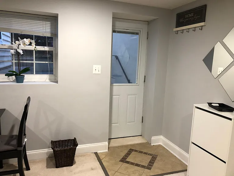 Entry door has built in blinds