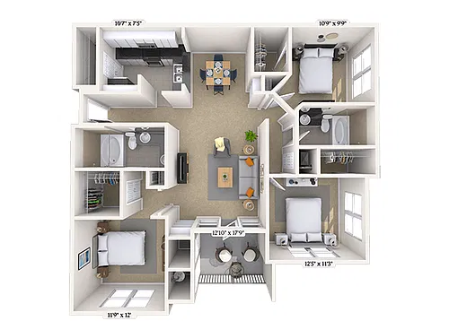 Floor plan Traditional 3x2 1307 SF