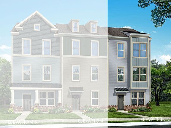 Landon Elevation 2 with covered entry, split siding and bump out on floors 2 and 3 double windows o