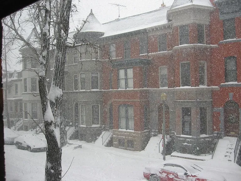 Across the street from your apartment on a snowy day!