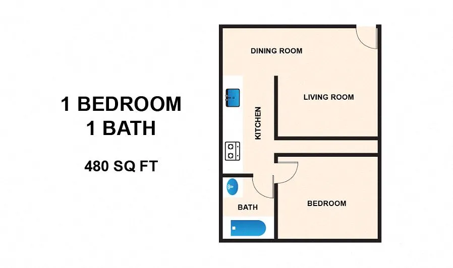Floor plan 1x1 A - 60% AMI