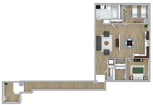 Floor plan Two Bedroom One Bath Plus