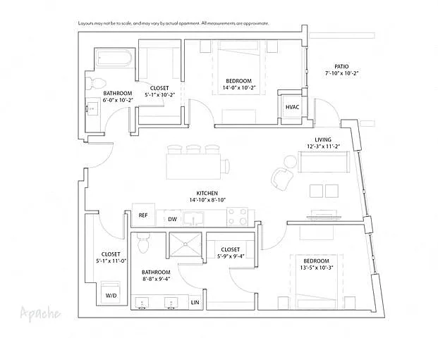 Floor plan 2 Bed 2 Bath Apache
