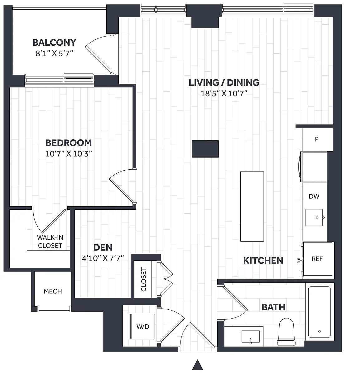 Floor plan 1 Bed/1 Bath Den - Stratos - BB03