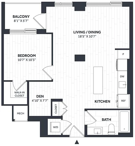 Floor plan 1 Bed/1 Bath Den - Stratos - BB03