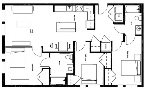Floor plan Three Bedroom- 3A