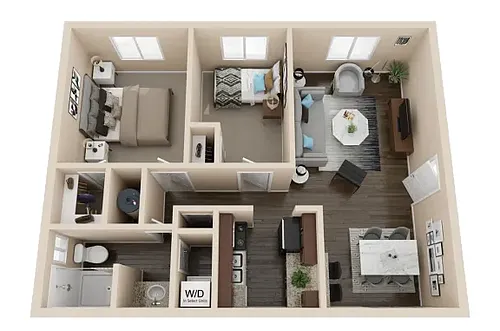 Floor plan Two Bed One Bath WD