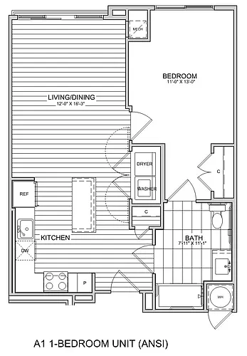 Floor plan 1 Bed/1 Bath-A1b