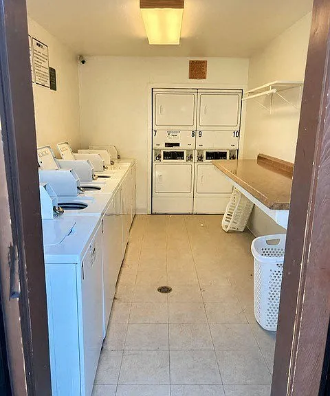 Laundry room at Mission Bell Apartments.