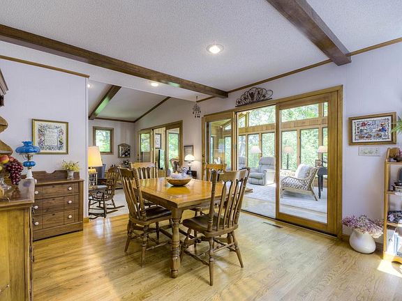 View of the dining room, porch and living room.