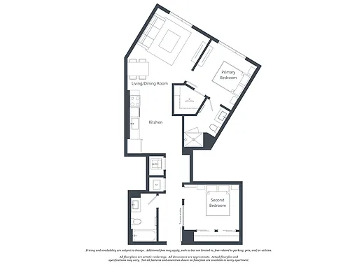 Floor plan 2 Bed - 2 Bath | bj1