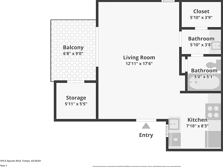 Studio- Private Balcony Floorplan Studio- Private Balcony Floorplan