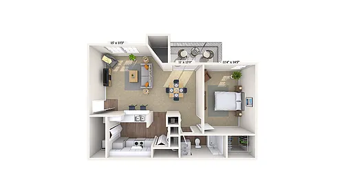 Floor plan 1 Bed, 1 Bath B (50% Income Restricted)