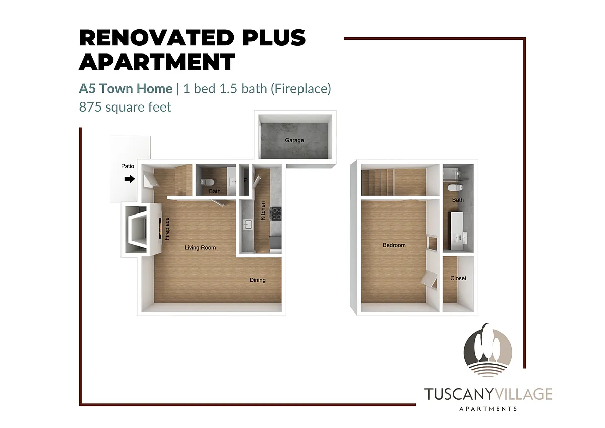 Floor plan A5 Town Home Fireplace Renovated Plus