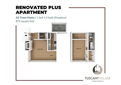 Floor plan A5 Town Home Fireplace Renovated Plus