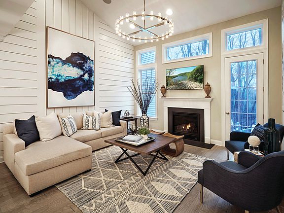 Dramatic living room with fire place