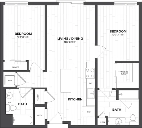 Floor plan 2 Bed-2 Bath-B2