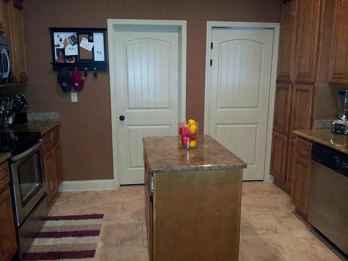 view of kitchen with island in middle