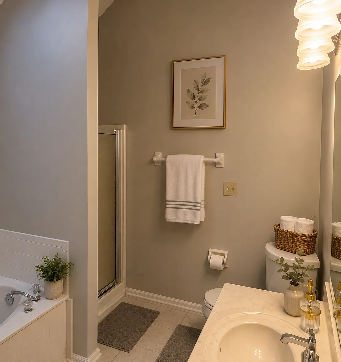 master ensuite bathroom with stand up shower and tub