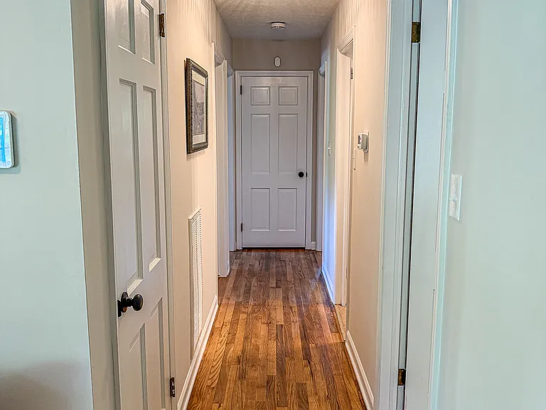 Hallway leading to all three bedrooms, the guest bathroom, plus- two linen and storage closets.