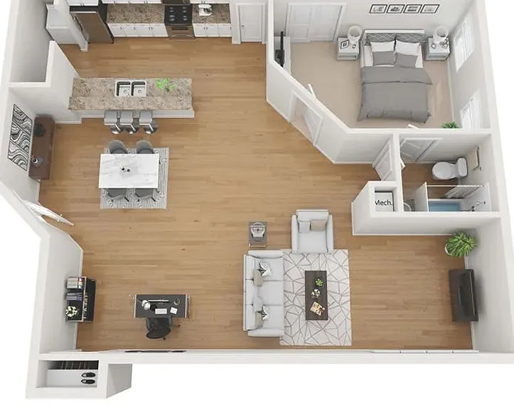 A photo of our 1x1 floor plan, The Chateau.